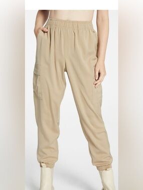 Calia Tan Satin Elastic Waist Pull-On Cargo Pants Size Large